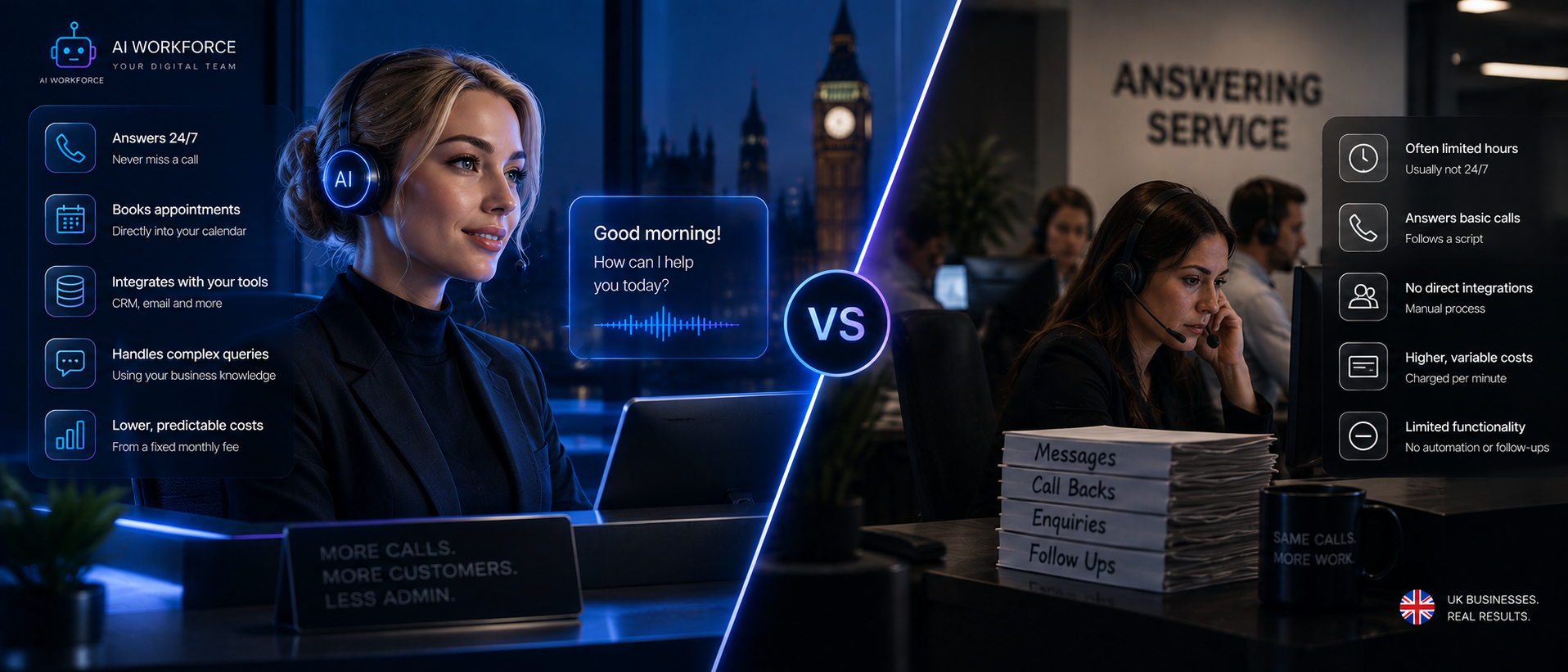 AI Receptionist vs Answering Service UK: Cost, Features and Which Is Better?