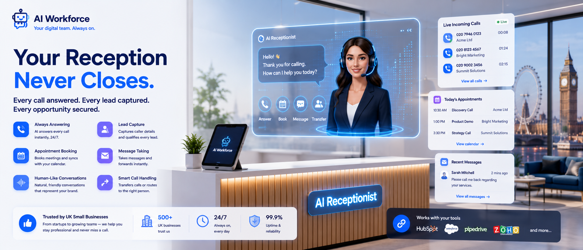 AI Receptionist UK: How Virtual Receptionist Services Help Small Businesses Answer Every Call